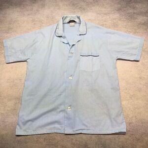 Vintage Manchester Makers Pajama Shirt Blue‎ Short Sleeve Boxy 90s Mens Medium